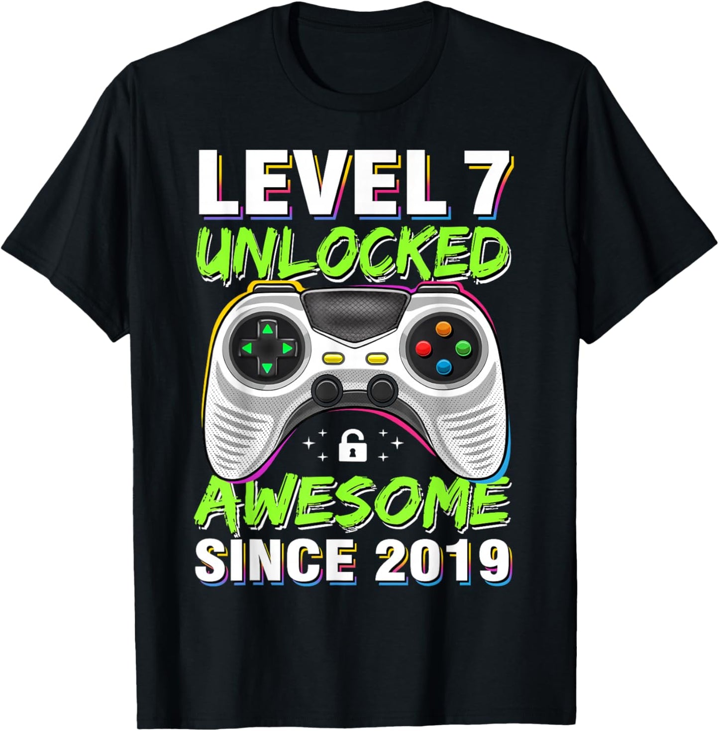 Level 7 Unlocked Awesome Since 2019 7th Birthday Gaming Boys T-Shirt - T-Shirt | Black
