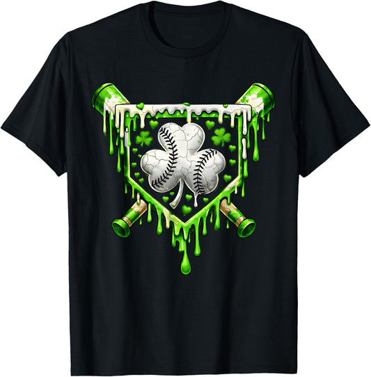 St Patricks Day Baseball Ice Cream Drip for Youth Boys Kids T-Shirt - T-Shirt | Black