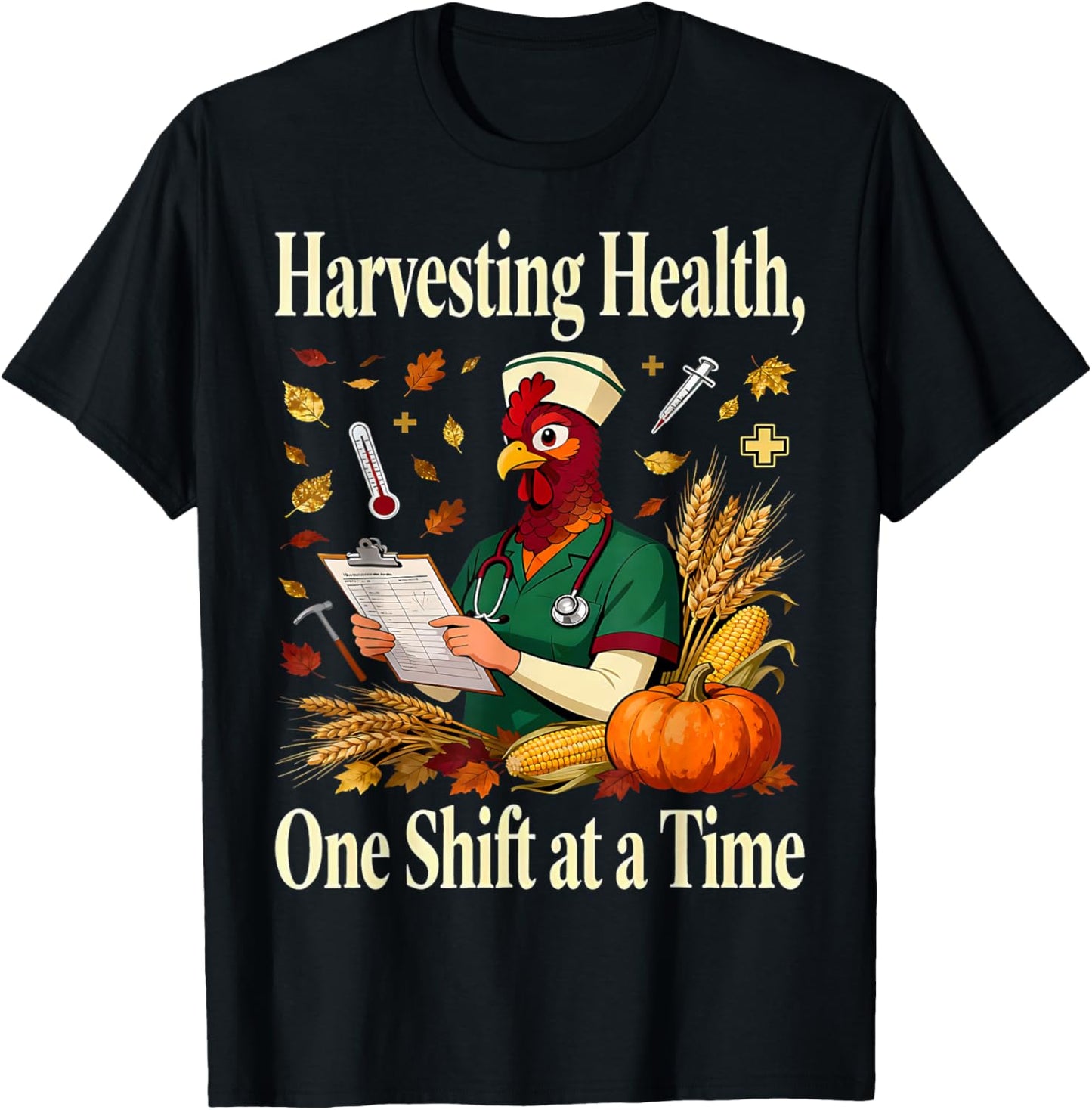Fall ER Turkey Nursing Harvesting Health Nurse Thanksgiving T-Shirt - T-Shirt | Black