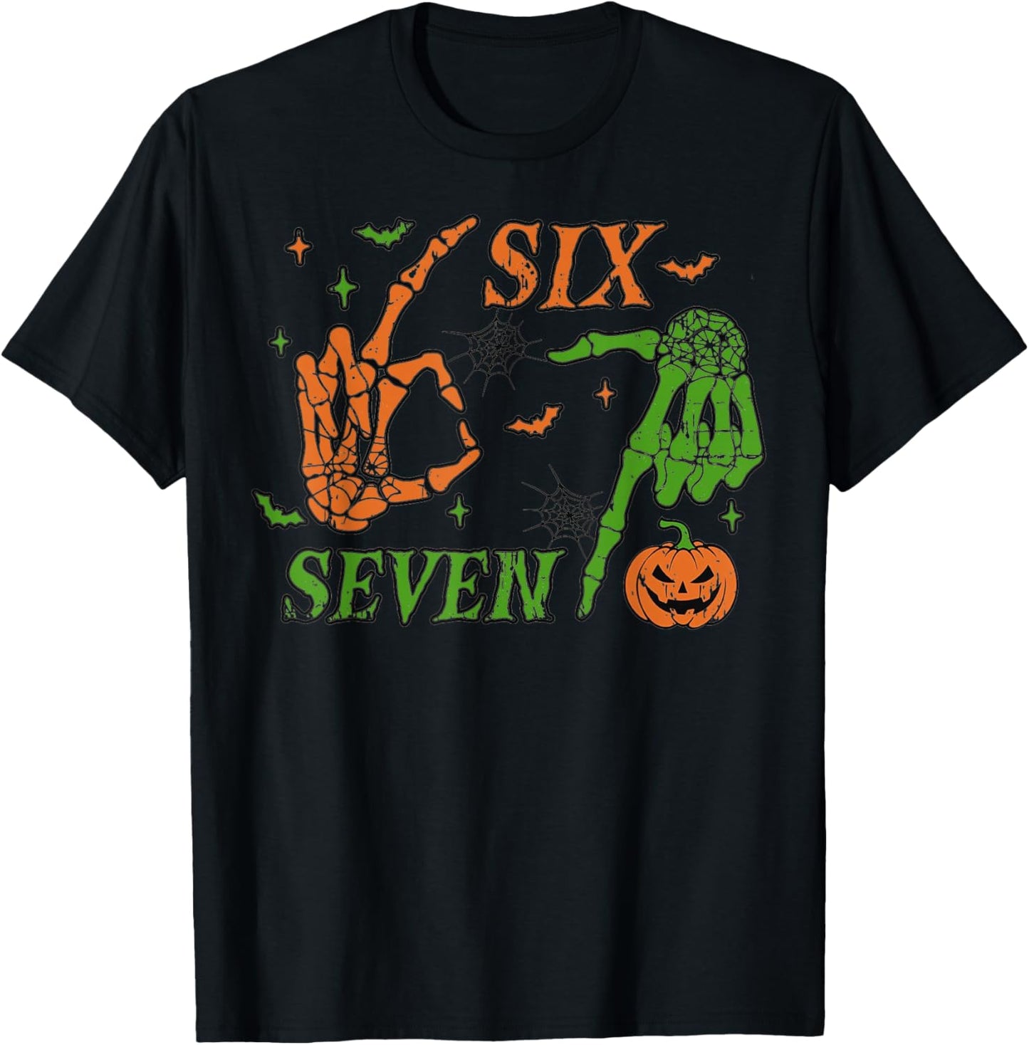 Funny Six Seven Skeleton Hands Meme Halloween Design T-Shirt - T-Shirt | Black