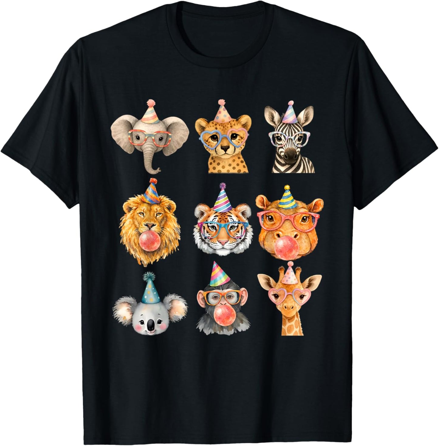 Cute Party Animals Birthday Wildlife Zoo Boys Girls Kids T-Shirt - T-Shirt | Black