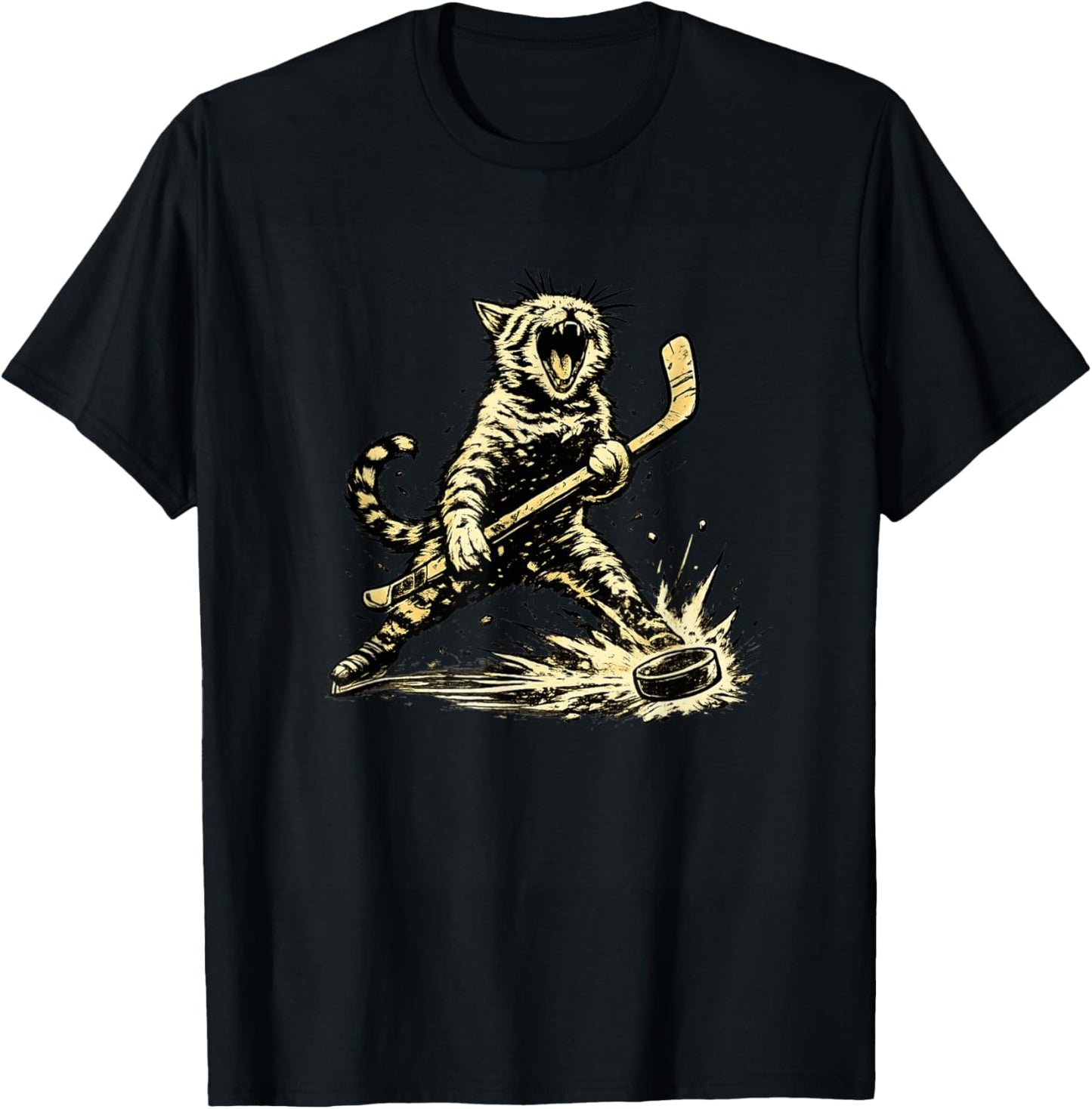 Cat Playing Ice Hockey Graphic Love Hockey Sports Cats T-Shirt - T-Shirt | Black