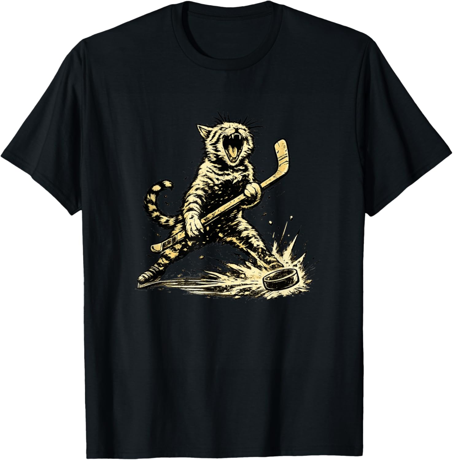 Cat Playing Ice Hockey Graphic Love Hockey Sports Cats T-Shirt - T-Shirt | Black