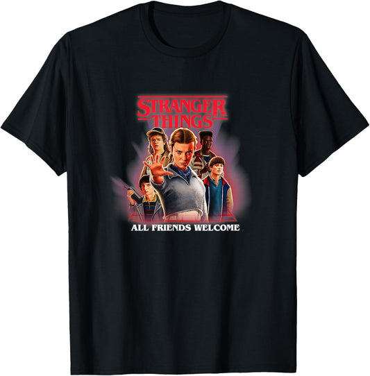 Stranger Things Season 5 All Friends Welcome Retro Shot T-Shirt - T-Shirt | Black