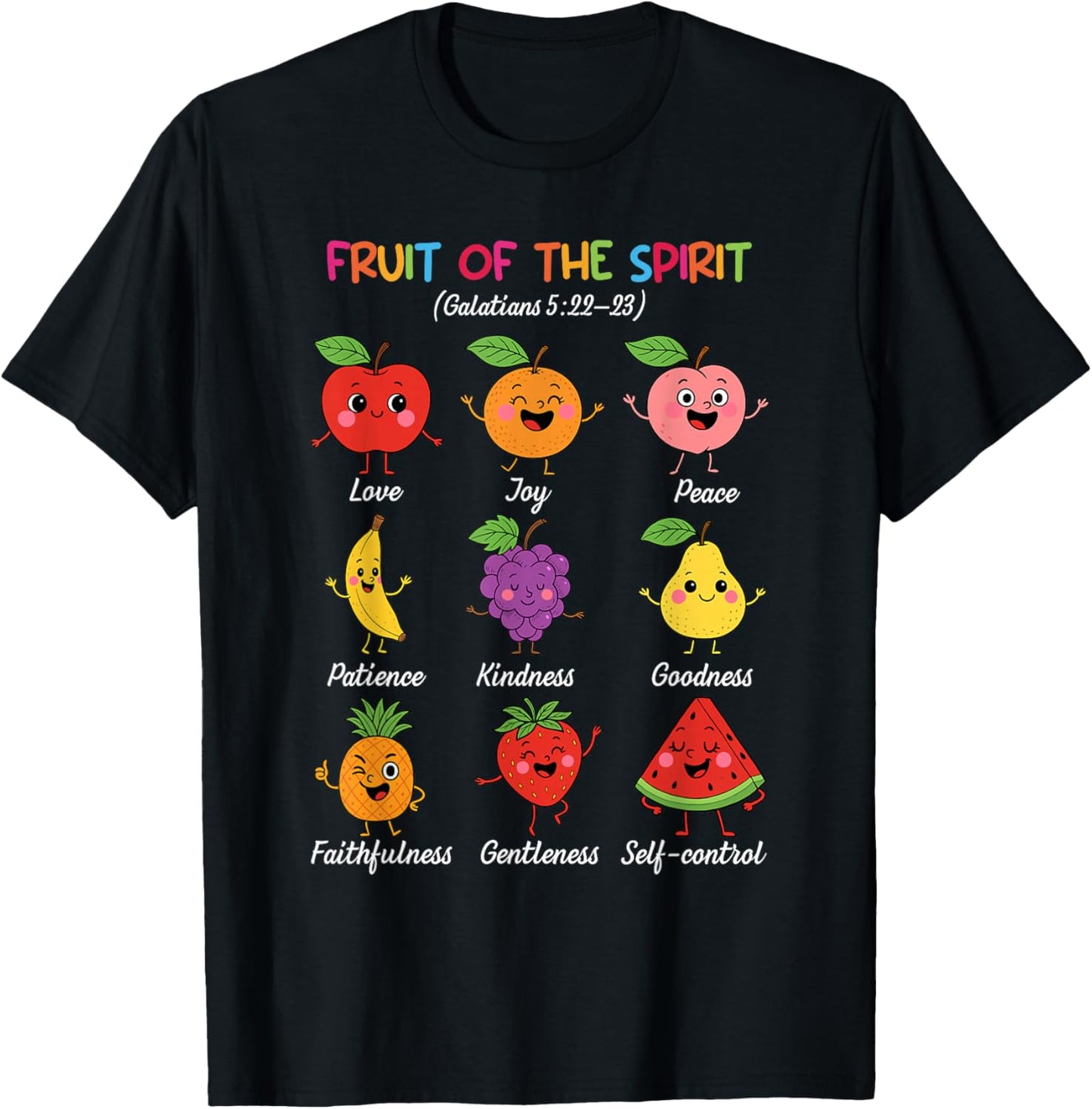 Fruit of The Spirit Christian Faith Religious Bible Verse T-Shirt - T-Shirt | Black