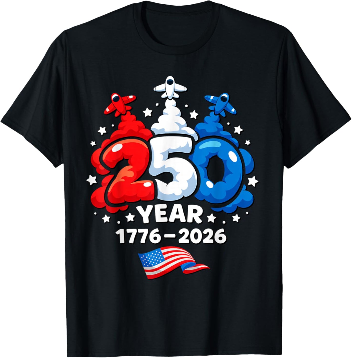 Kids 4th of July 250 Year Patriotic Red, White USA 250th T-Shirt - T-Shirt | Black
