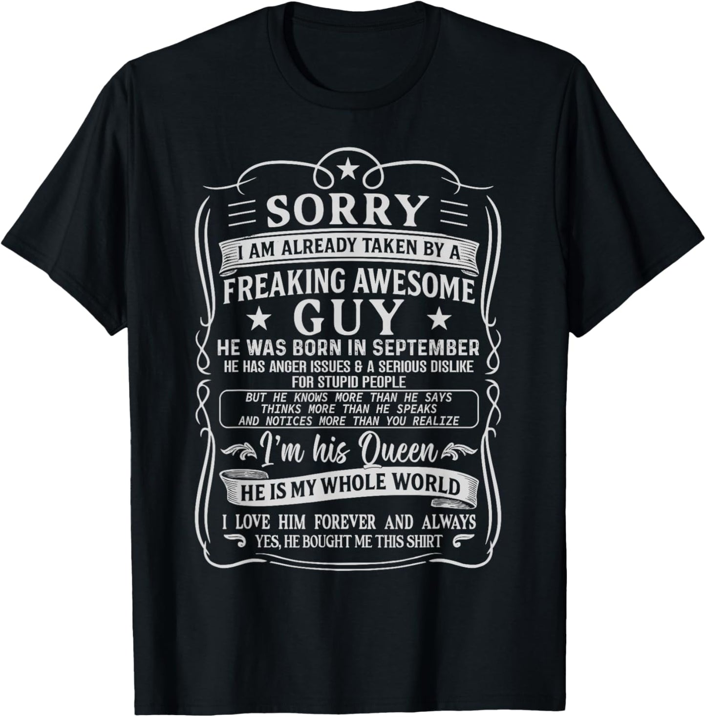 I Am Already Taken by Freaking Awesome Guy Born in September T-Shirt - T-Shirt | Black