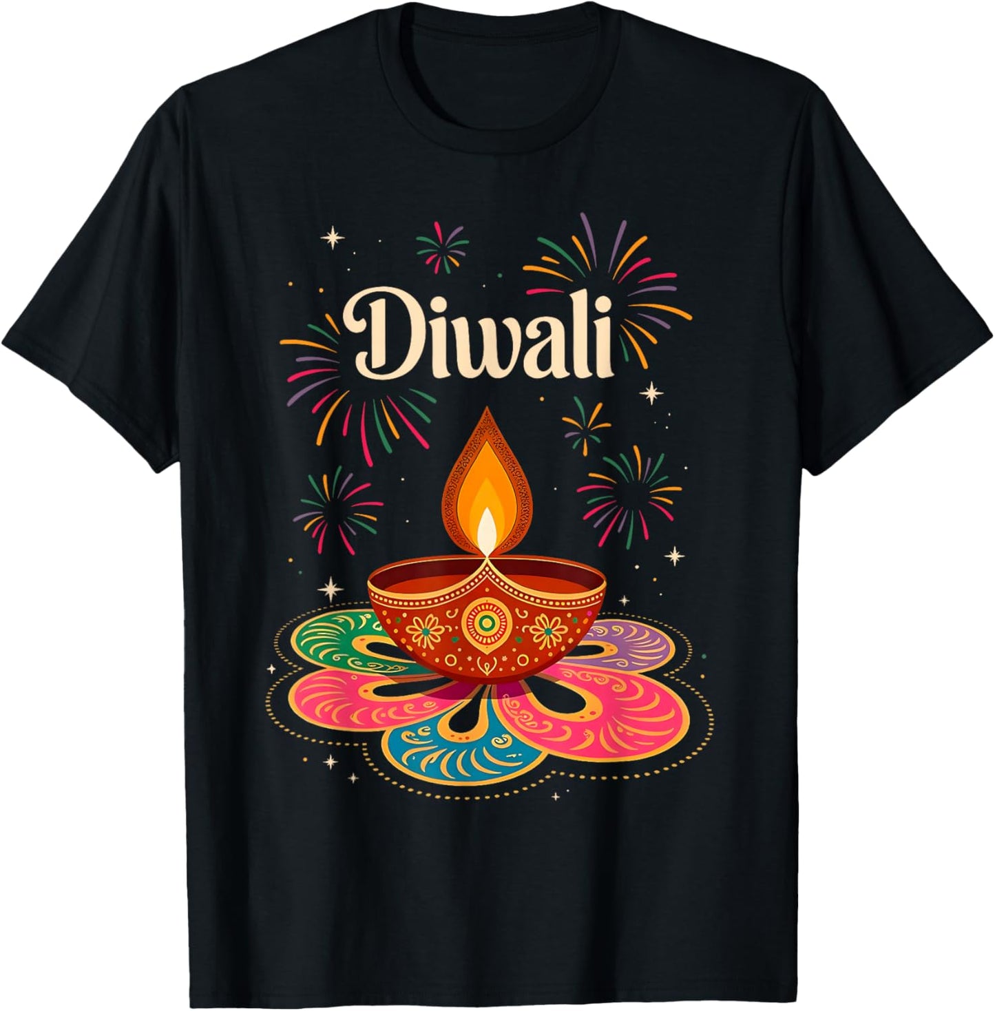 Happy Diwali Deepavali Hindu Indian Festival of Lights T-Shirt - T-Shirt | Black