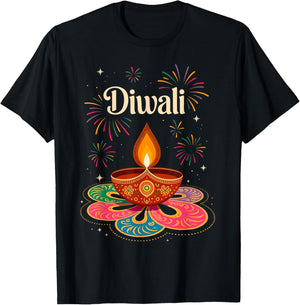 Happy Diwali Deepavali Hindu Indian Festival of Lights T-Shirt - T-Shirt | Black