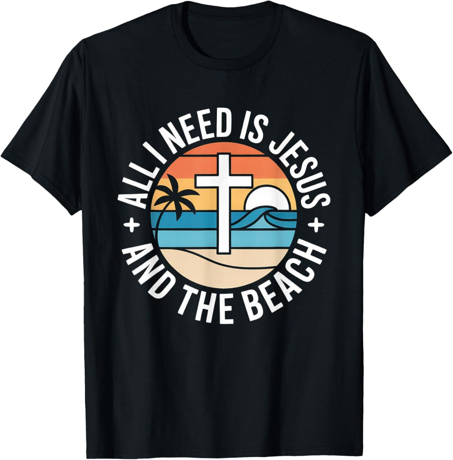 All I Need Jesus and The Beach Funny Christian Sun Vacation T-Shirt - T-Shirt | Black