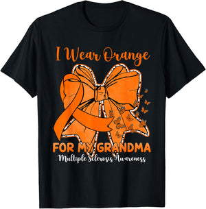 Butterfly Bow I Wear Orange for My Grandma MS Awareness T-Shirt - T-Shirt | Black