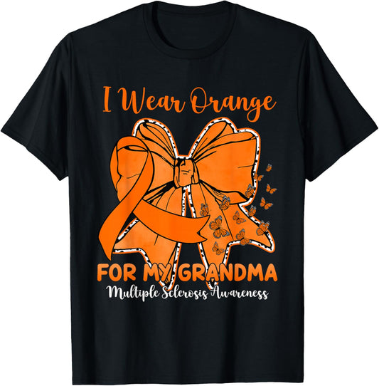 Butterfly Bow I Wear Orange for My Grandma MS Awareness T-Shirt - T-Shirt | Black