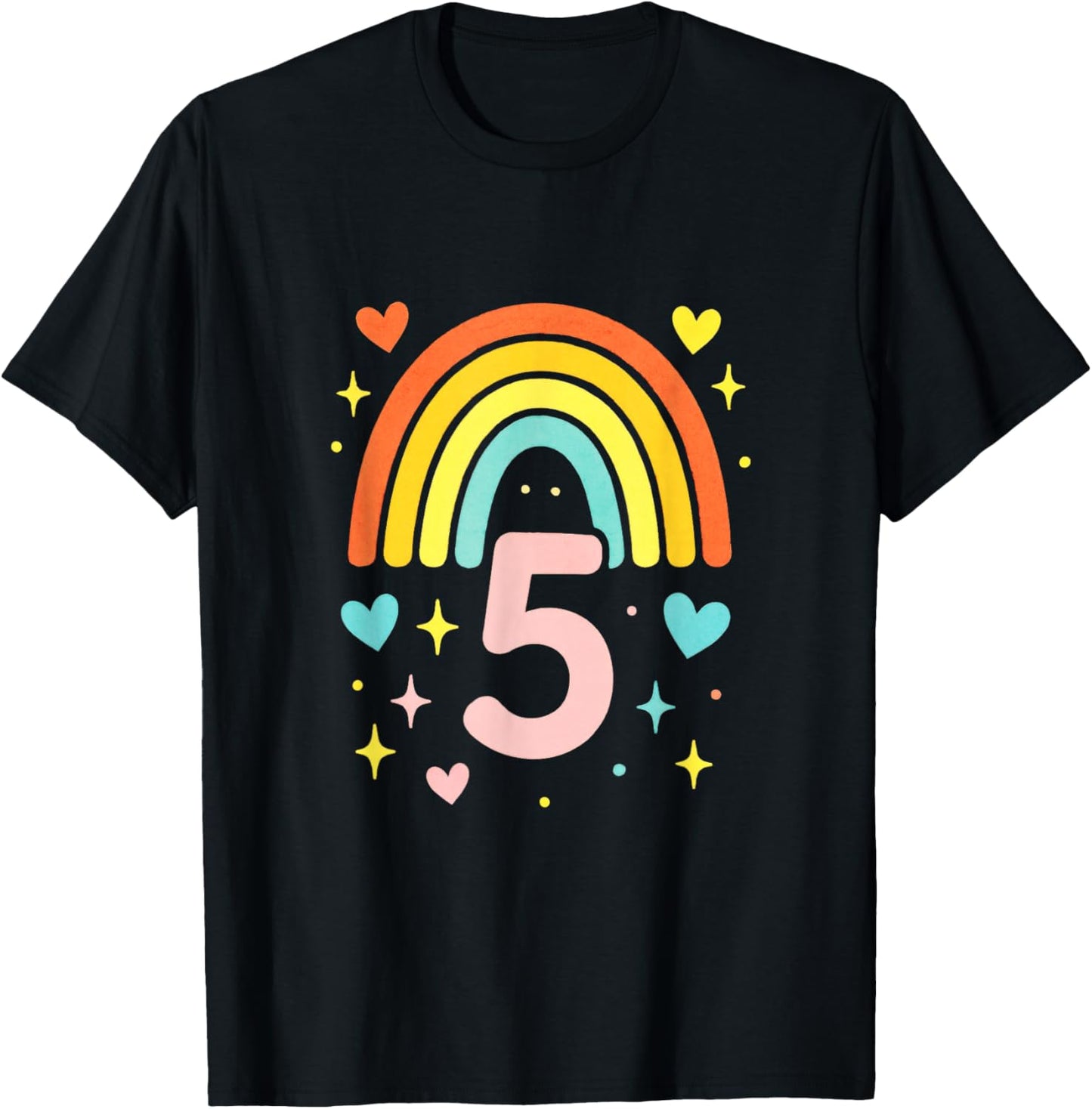 5th Birthday First Birthday Rainbow 5 Year Old T-Shirt - T-Shirt | Black