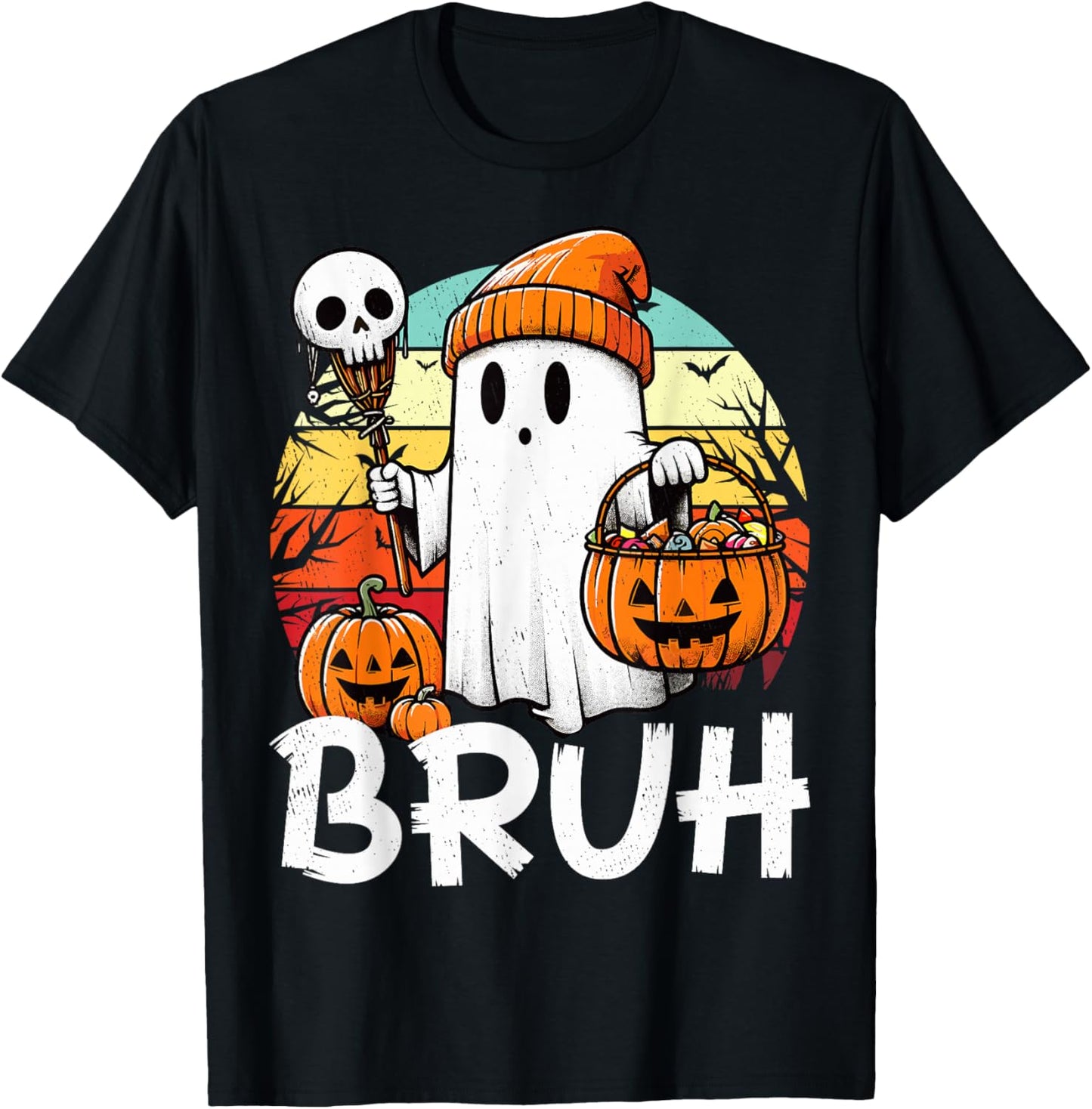 Bruh Ghost Funny Halloween Boo Spooky Halloween Bruh Ghost T-Shirt - T-Shirt | Black
