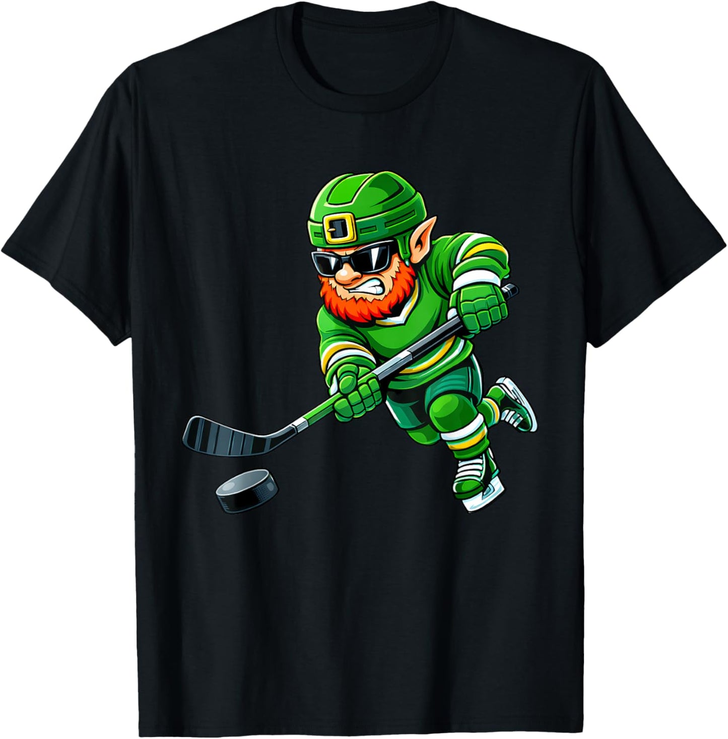 Ice Hockey St Patricks Day Boys Kids Sport Green Leprechaun T-Shirt - T-Shirt | Black