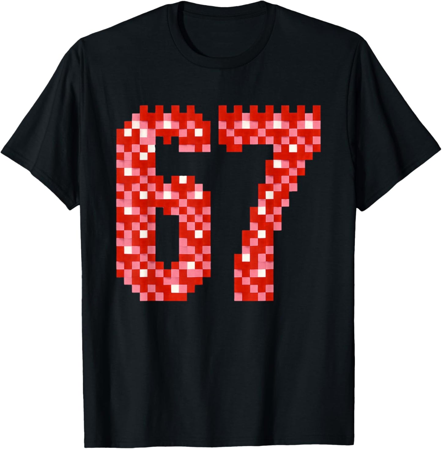 67 Valentine's Day Pixel Heart Mosaic Cute Six Seven Meme T-Shirt - T-Shirt | Black