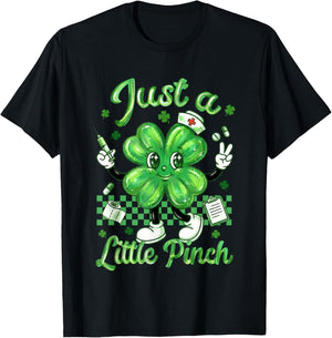 Just A-Little Pinch Nursing St Patricks Day Nurse Shamrock T-Shirt - T-Shirt | Black