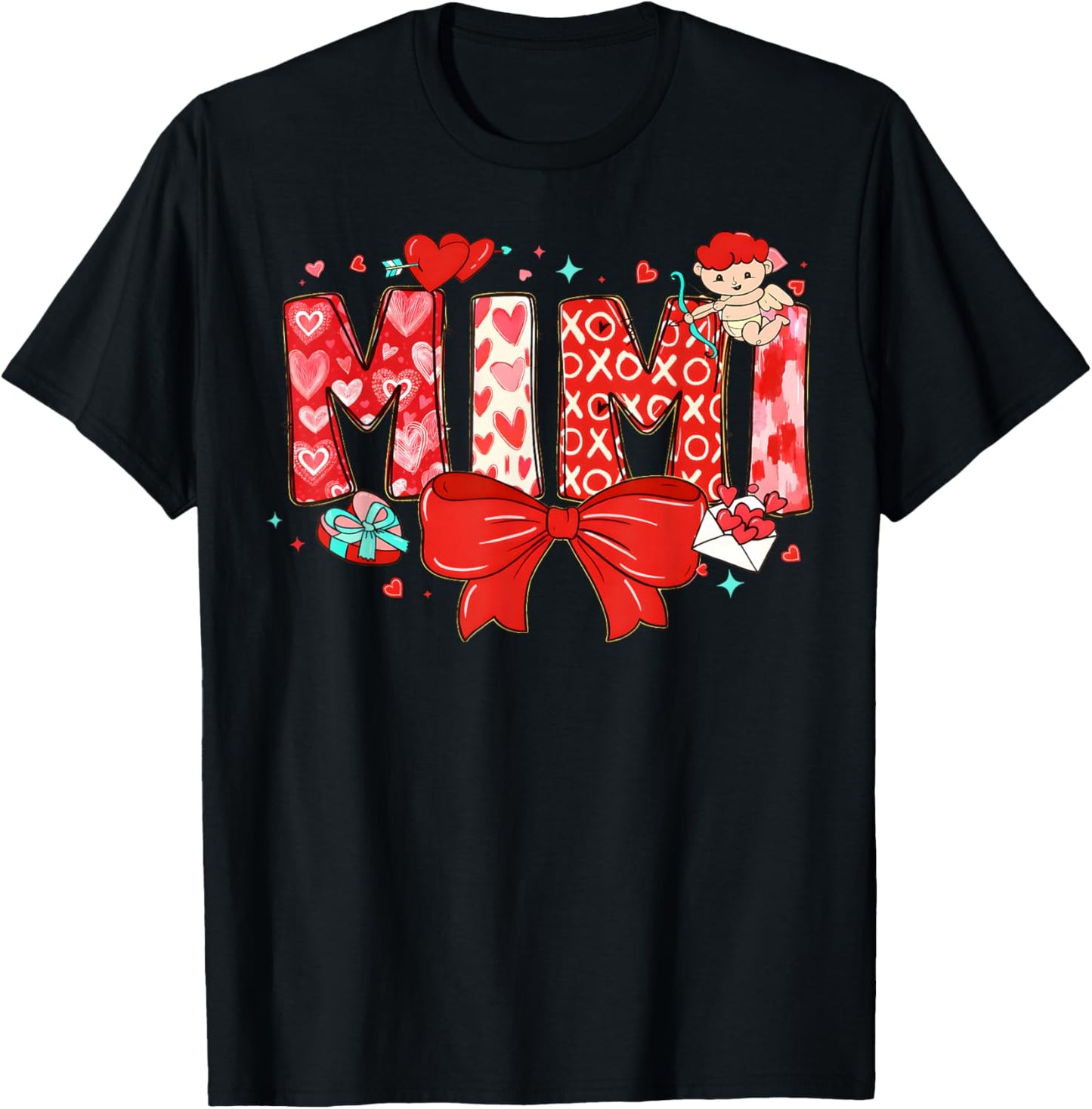 Valentine Mimi Coquette Bow Heart Cupid Mom Mother Women T-Shirt - T-Shirt | Black