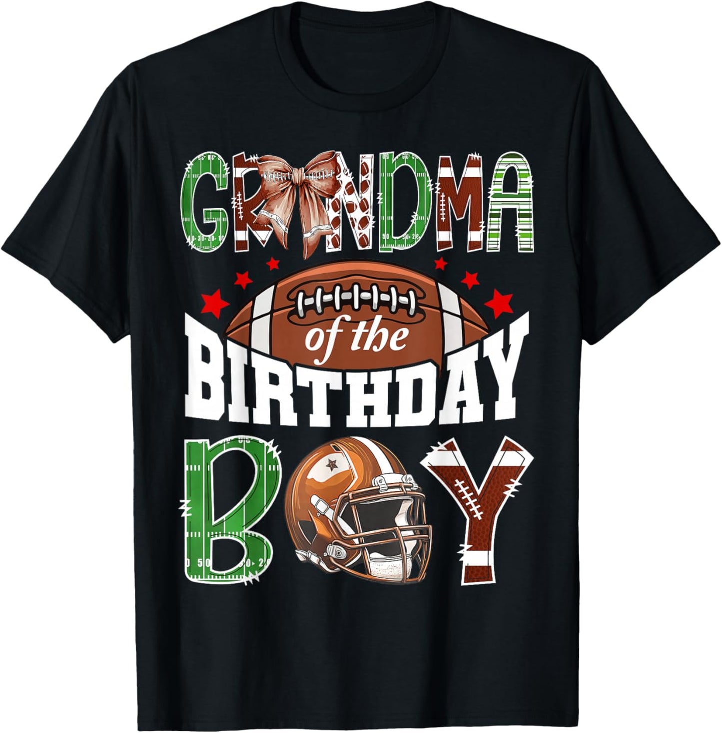 Grandma of The Birthday Boy Football Coquette Bow T-Shirt - T-Shirt | Black