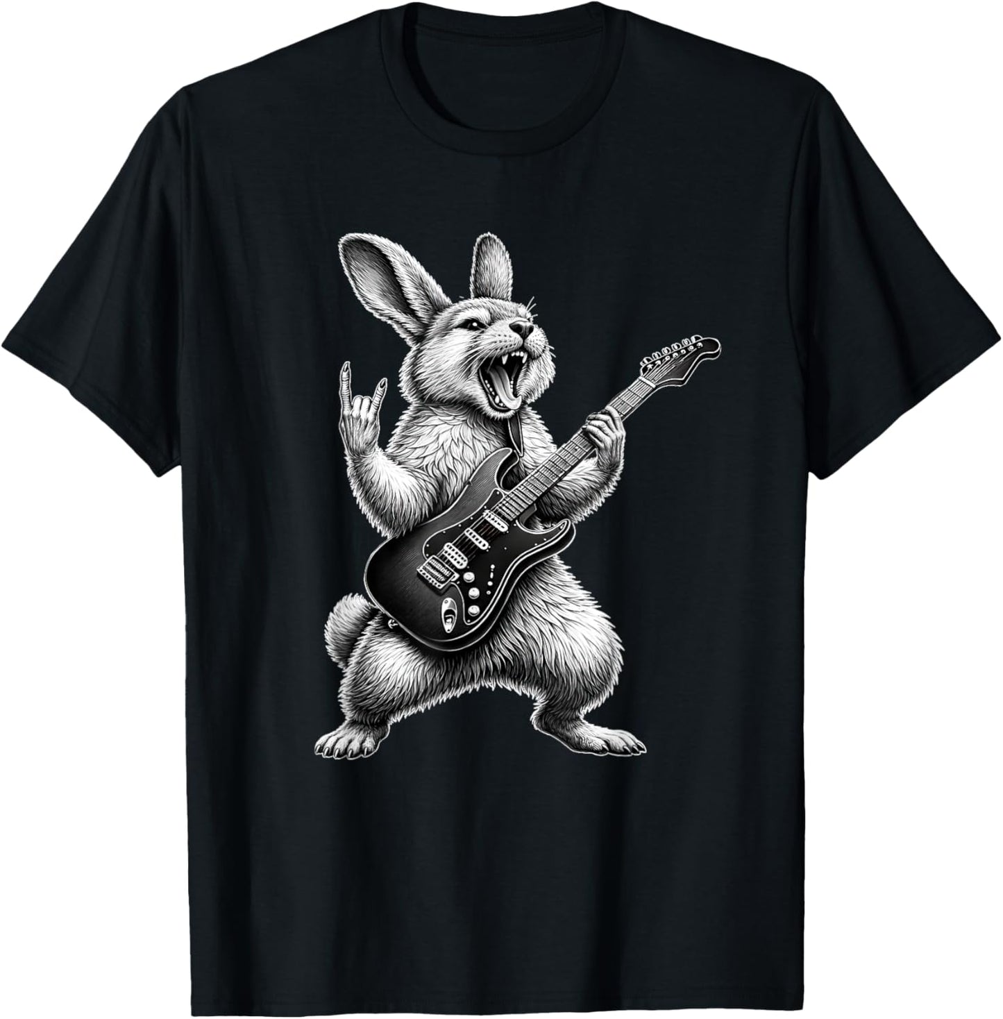 Bunny Playing Guitar Rock Star Bunny Lover Easter T-Shirt - T-Shirt | Black
