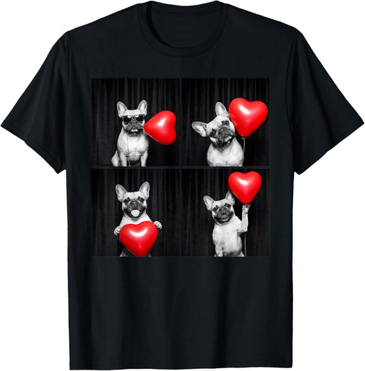 French Bulldog Photobooth Frenchie Dog Valentines Design T-Shirt - T-Shirt | Black