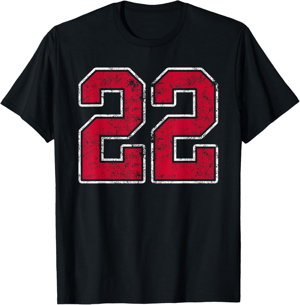 Grunge Red White Number 22 Jersey Player Uniform #22 T-Shirt - T-Shirt | Black