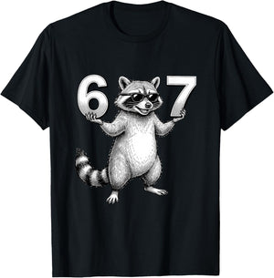 67 Meme Funny Raccoon 6 7 Six Seven 6-7 T-Shirt - T-Shirt | Black