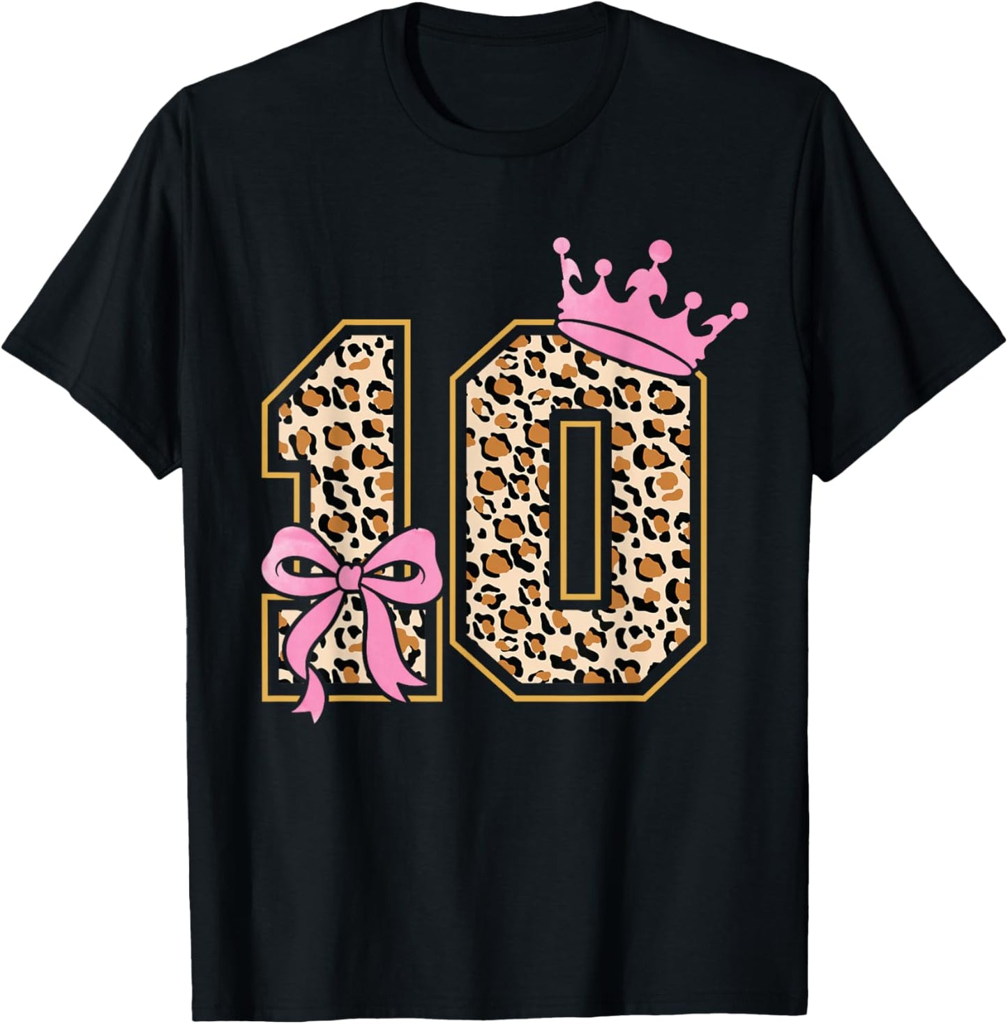 10th Birthday Girl Pink Coquette Bow Leopard 10 Year Old T-Shirt - T-Shirt | Black