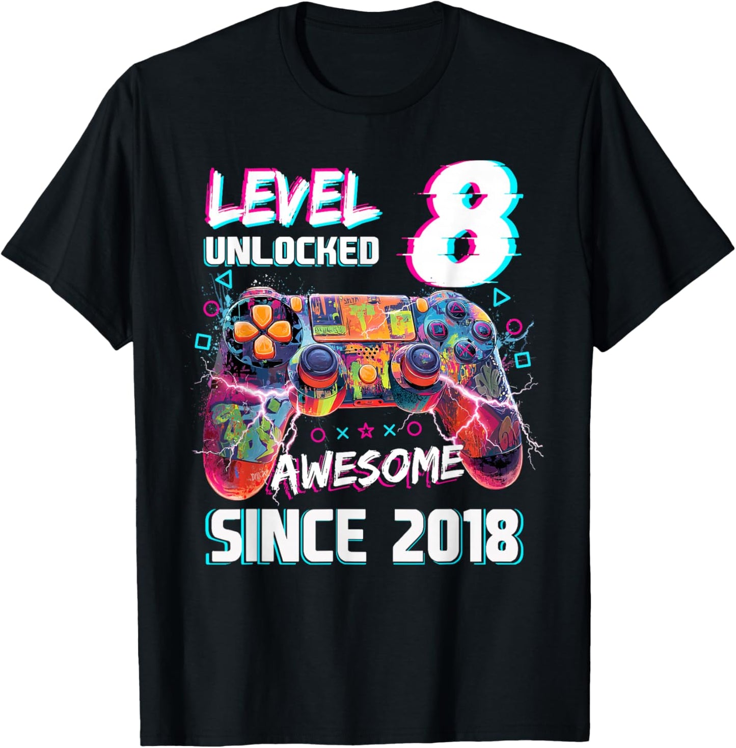 Level 8 Unlocked Video Gamer 8th Birthday Video Gamer Boys T-Shirt - T-Shirt | Black