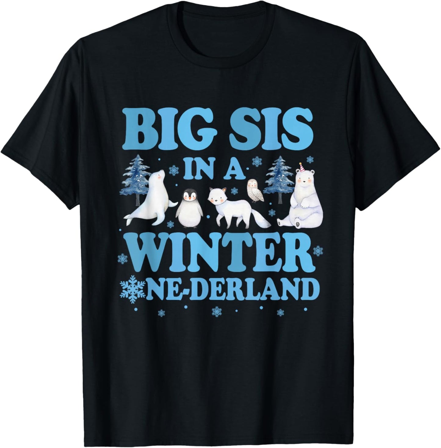 Big Sis in a Winter Onederland Birthday Boy Arctic Animals T-Shirt - T-Shirt | Black