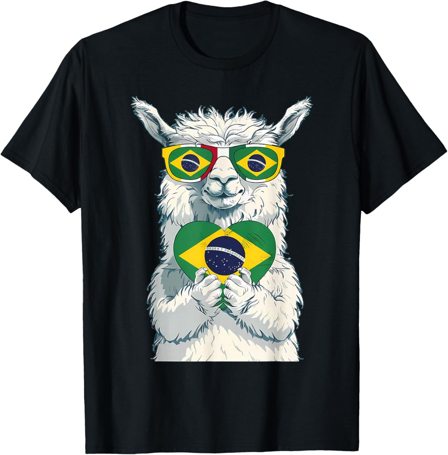 Brasil Flag Llama Brazilian Alpaca Brasilian Roots Brazil T-Shirt - T-Shirt | Black