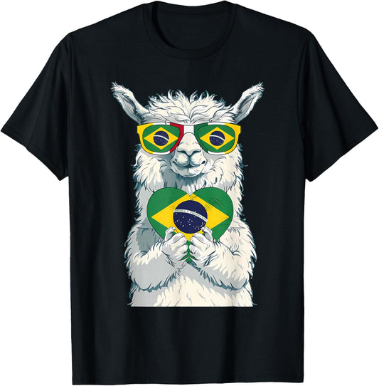 Brasil Flag Llama Brazilian Alpaca Brasilian Roots Brazil T-Shirt - T-Shirt | Black