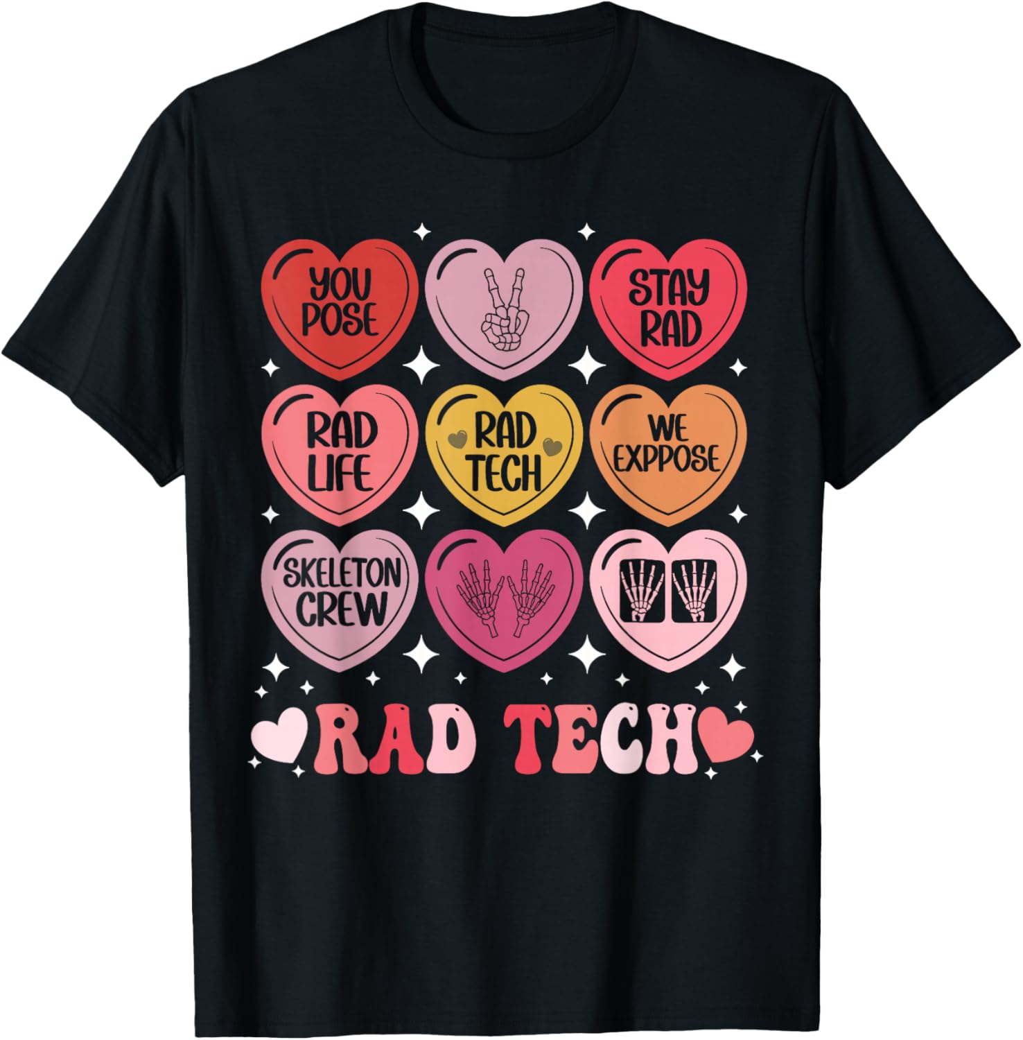 Rad Tech Valentine's Day Radiology X-Ray Radiate Heart Candy T-Shirt - T-Shirt | Black
