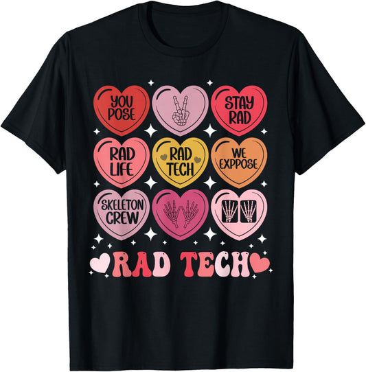Rad Tech Valentine's Day Radiology X-Ray Radiate Heart Candy T-Shirt - T-Shirt | Black