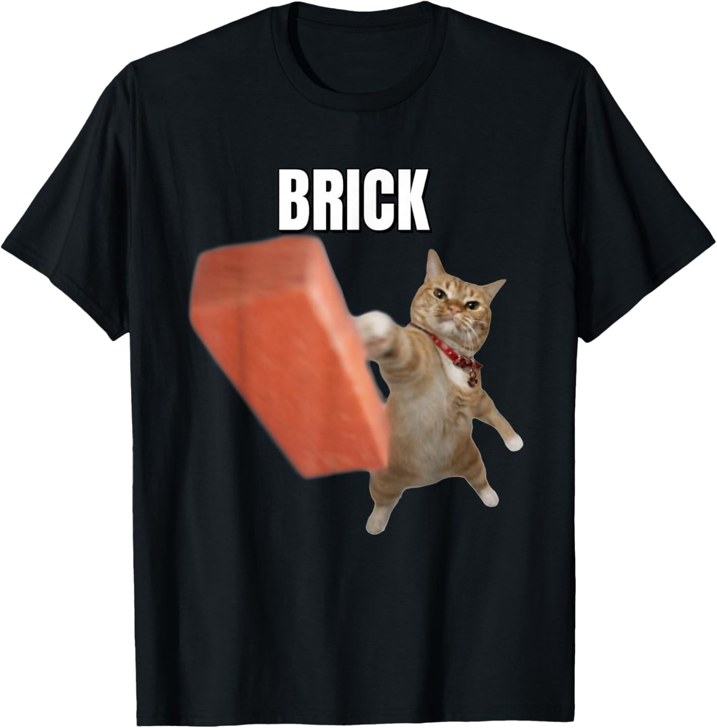 Funny Cat Throwing Brick Cats Meme Brainrot Humor T-Shirt - T-Shirt | Black