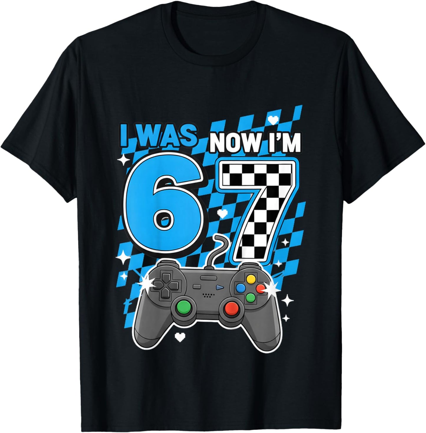 I was 6 Now Im 7 Game Controller 7th Birthday Boy Gamer T-Shirt - T-Shirt | Black