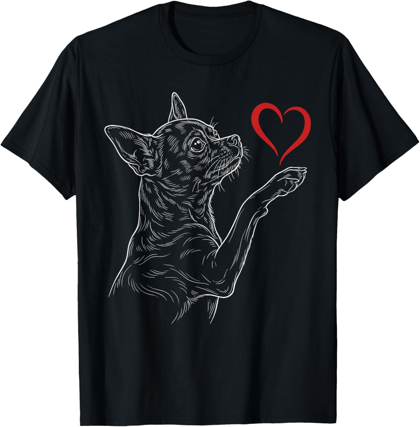 Chihuahua Lover Dog Art Holding Heart Valentines T-Shirt - T-Shirt | Black