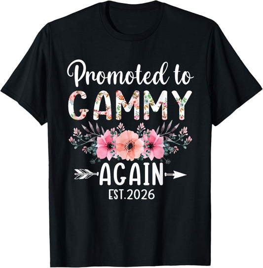 Promoted to Gammy Again Est 2026 Flower T-Shirt - T-Shirt | Black