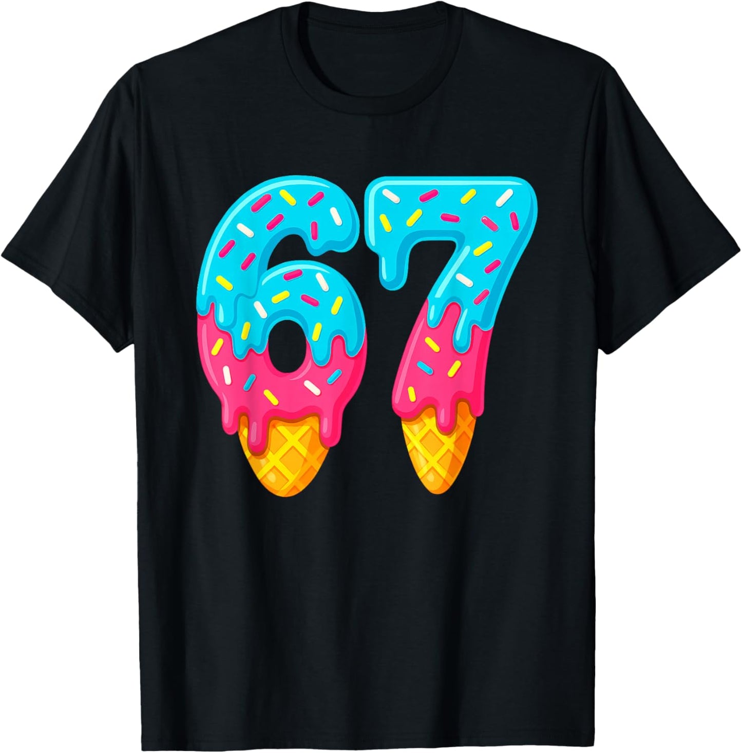 67 Ice Cream Drip Meme Funny Six Seven Gen Alpha Slang T-Shirt - T-Shirt | Black