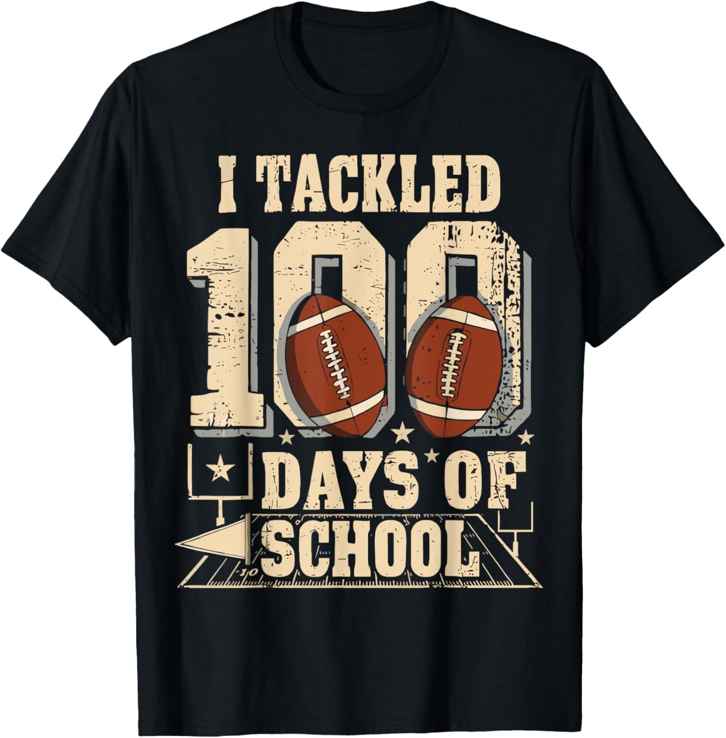 100 Days of School Boys 100th Funny Football T-Shirt - T-Shirt | Black