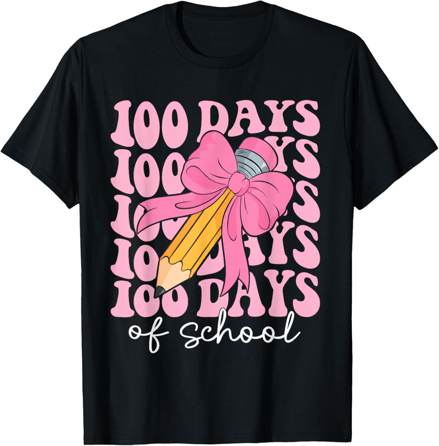 Coquette Bow 100 Days of School Teacher 100th Day of School T-Shirt - T-Shirt | Black