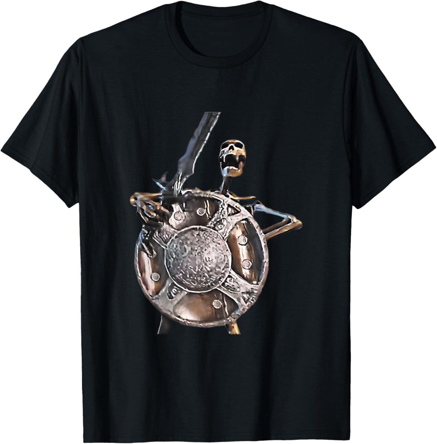 Skeleton Banging Shield Meme T-Shirt - T-Shirt | Black