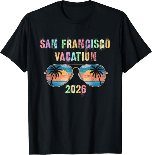 Retro SAN Francisco Vacation 2026 Trip Beaching Vacay T-Shirt - T-Shirt | Black