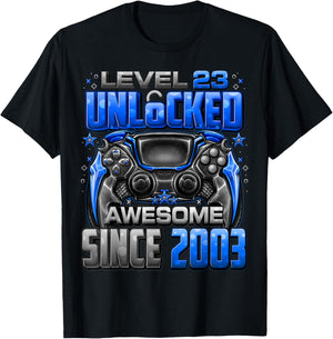Level 23 Unlocked Awesome Since 2003 23rd Birthday Gaming T-Shirt - T-Shirt | Black