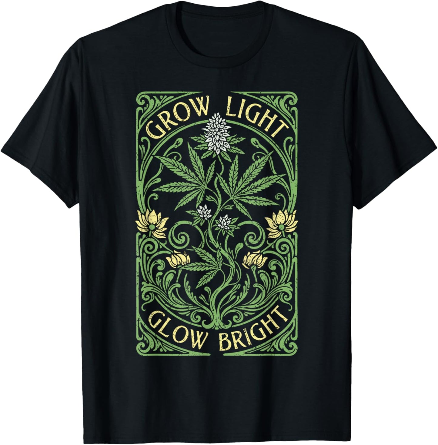 Boho Weed Grow Light Glow Bright Vintage Marijuana Stoner T-Shirt - T-Shirt | Black