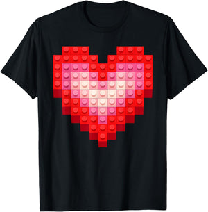 Valentines Day Boys Kid Toddler Heart Building Blocks Bricks T-Shirt - T-Shirt | Black