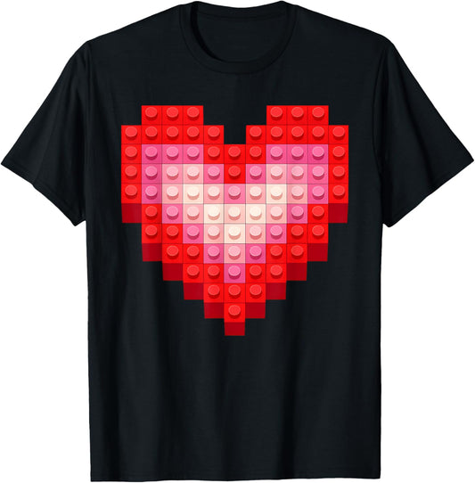 Valentines Day Boys Kid Toddler Heart Building Blocks Bricks T-Shirt - T-Shirt | Black
