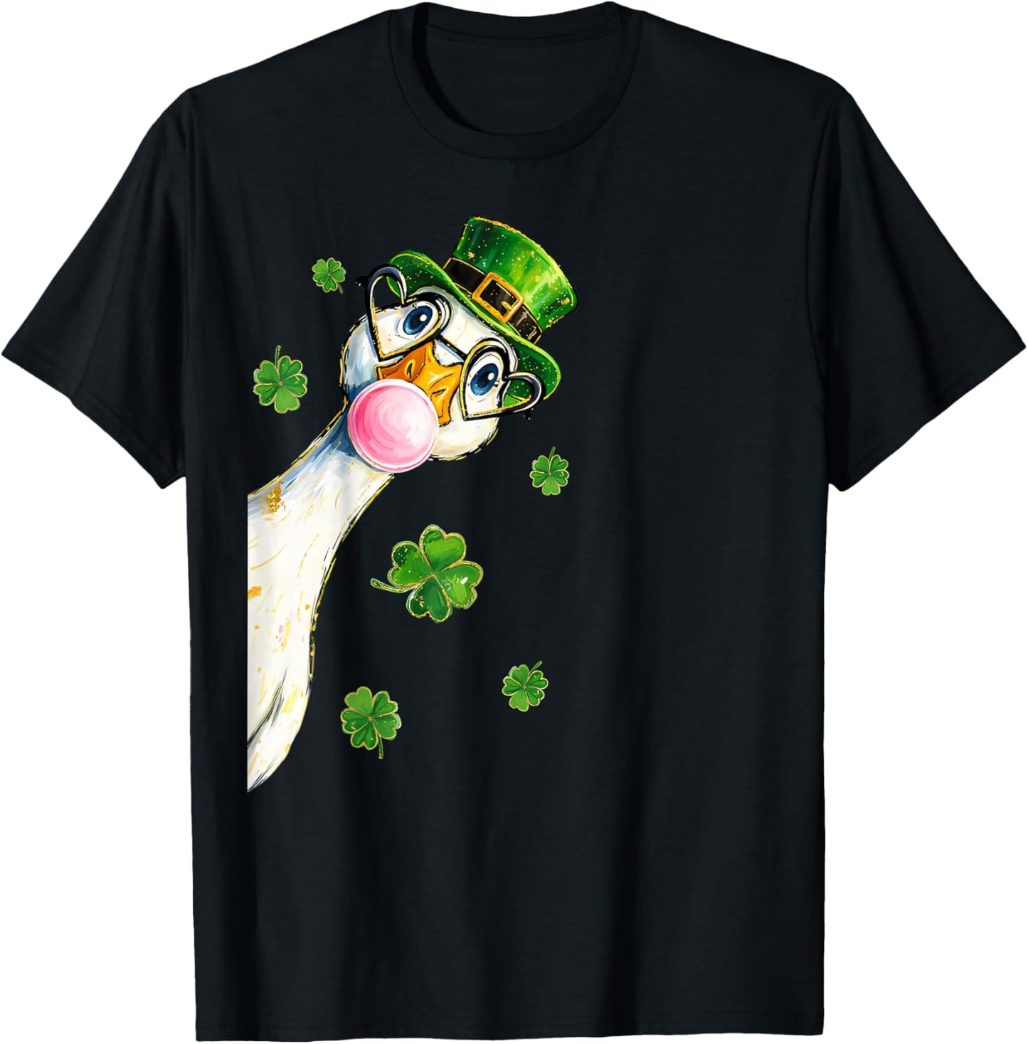 St Patrick’s Day Goose Leprechaun Bubblegum Shamrock Goose T-Shirt - T-Shirt | Black