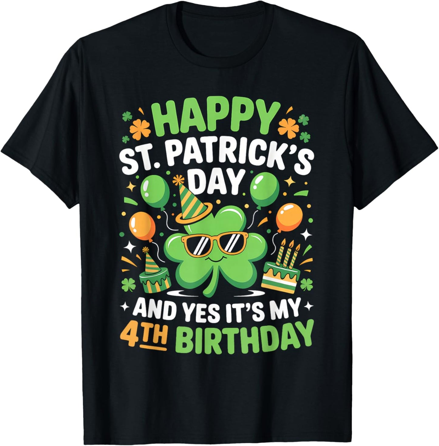 Happy St Patrick's Day 2026 Yes It's My 4th Birthday Kids T-Shirt - T-Shirt | Black