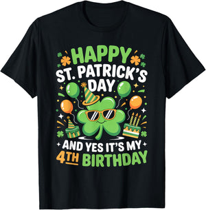 Happy St Patrick's Day 2026 Yes It's My 4th Birthday Kids T-Shirt - T-Shirt | Black